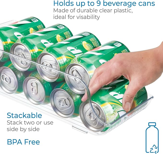 iDesign Water Bottle Organizer and Soda Can Dispenser for Refrigerator or Pantry - Set of 3 - Clear