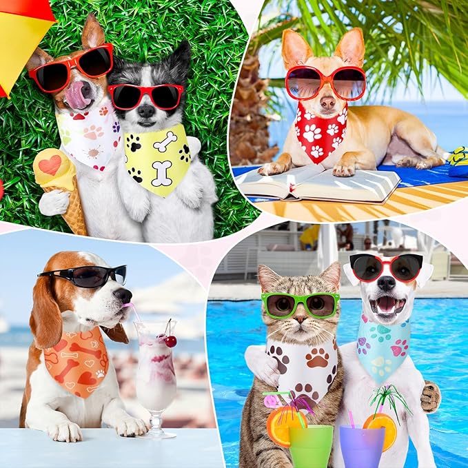 Abbylike 50 Pcs Paw Print Dog Bandanas Bulk, National Dog Day Paw & Bone