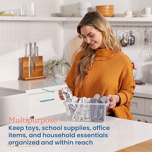 ECR4Kids Scoop Front Storage Bins, Multipurpose Organization, Clear, 10-Piece | Durable plastic, GREENGUARD Gold Certified, 1.2 gallon capacity, lightweight & nestable, built-in handle, classroom/home use