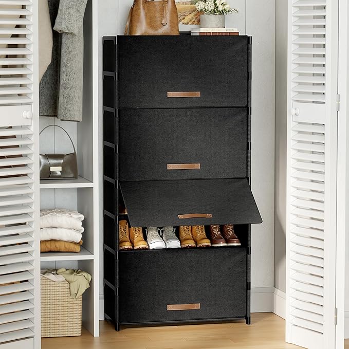 9 Tier Shoe Cabinet with Door, 36-Pair Storage, Black | Max Capacity for Large Families, Door Prevents Dust & Pet Damage, Holds All Shoe Types, Easy Connector Assembly