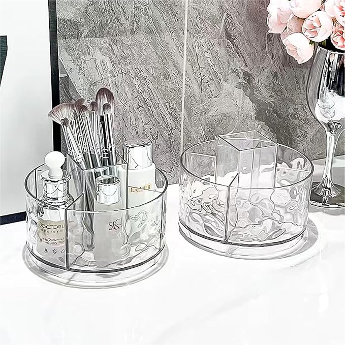 Rotating Pencil Holder, Desk Organizer with Multi-Compartment Design-Stylish, Functional Storage Solution for Home Offices, Classroom, Art Supplies Storage (Light gray ripple)