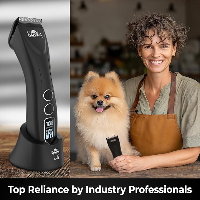 Kenchii Flash 5 Matte Black 5-in-1 Pet Grooming Clipper Digital LCD Stay-Cool Blade Precision Pet Grooming Trim, Shape, Sleek and Ergonomic Design