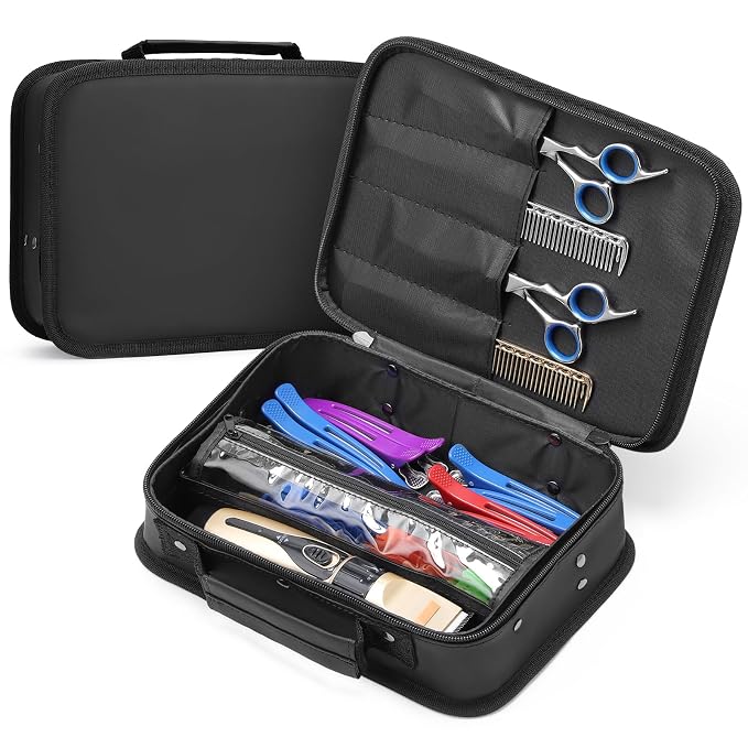 Segbeauty Barber Tool Bag, PU Leather Travel Makeup Toiletry Carrying Case, Hair Styling Cutting Grooming Kit Storage Organizer for Clippers Shears Combs Cosmetics Salon Beauty Supplies