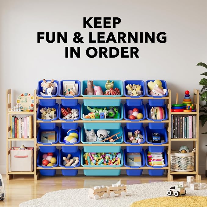 SpaceAid Toy Storage Organizer with 6 Shelves and 20 Bins, Toy Organizers Storage Bookshelf, Kids Bin Shelf Toys Box Bookcase for Bedroom Playroom Organization Room Decor, Blue and Navy Blue