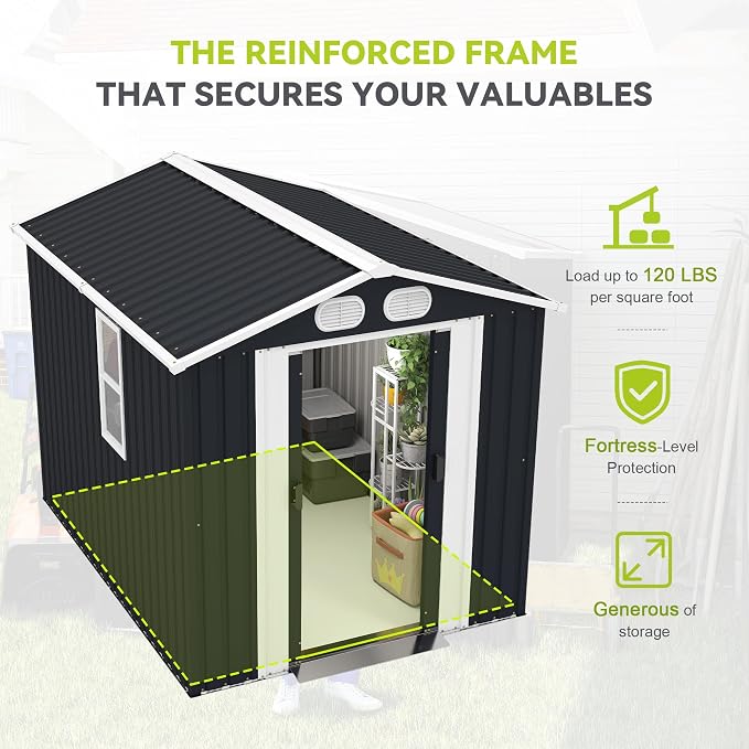 6x8 FT Outdoor Storage Shed, Metal Storage Shed with Lockable Doors & Air Vents, Heavy-Duty Storage Tool Shed for Backyard Garden Patio, Dark Grey