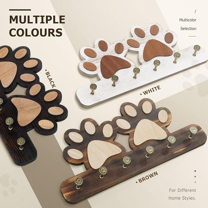 MTERSN Decorative Dog Leash for Wall with 6 Key Hooks for Entryway, Brown | Unique 3D Pet Claw Hooks, Leash Holder for Wall, Coat Rack for Hats & Wallets, Dog Accessories Organizer for Wall Decor