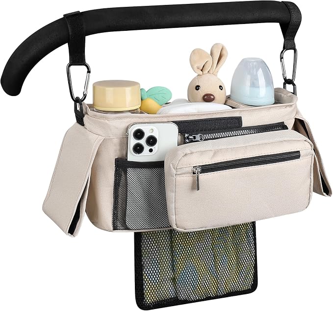 Accmor Universal Stroller Organizer with Insulated Cup Holder Detachable Phone Bag and Shoulder Strap,Stroller Bag Caddy Organizer for Uppababy, Baby Jogger, Britax Strollers