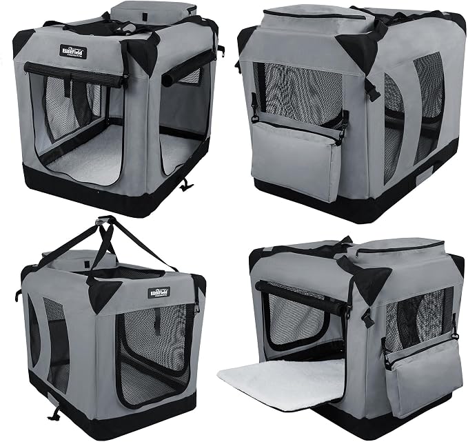EliteField 3-Door Soft Dog Crate with Bed & Carrying Bag (2-Year Warranty) | 3 Mesh Doors, Steel Frame, Removable & Washable Crate Cover and Bed Cover, Storage Pockets, Indoor/Outdoor, Foldable