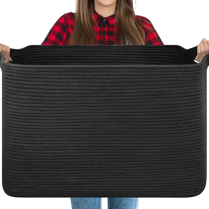 OIASKET 118L Extra Large Blanket Basket Living Room, 24.8"x17.7"x16.2" | Woven Rope Baskets for Storage, Nursery Blanket Storage for Living Room, Toy Basket with Handle Organizing Comforter Pillows