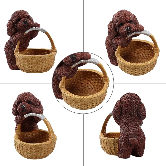 Cute Red Poodle Candy Bowl, Resin Dog Figurine Key Bowl for Entryway Table, Desktop Storage Basket Organizer for Desk, Unique Poodle Lover Gift
