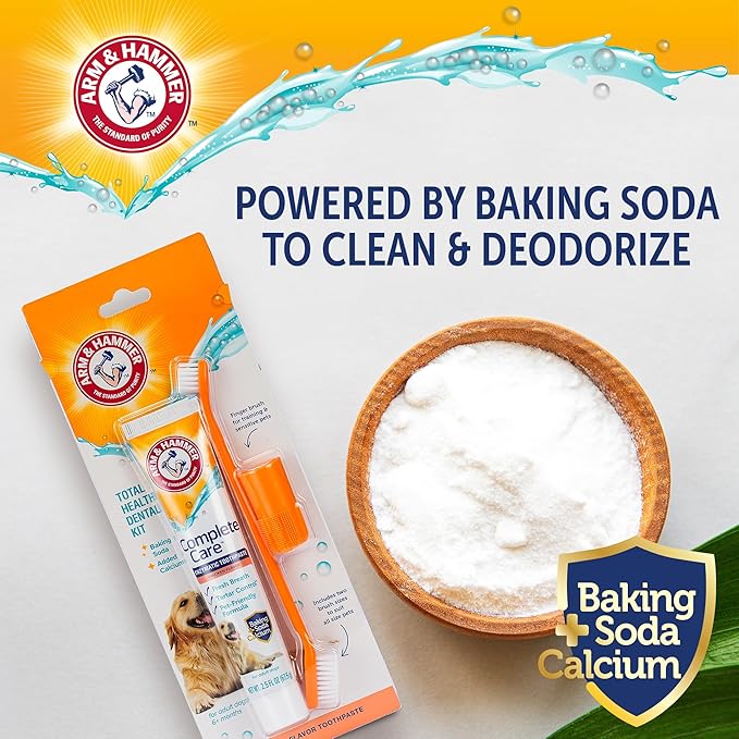 Arm & Hammer Complete Care Dog Dental Kit with Enzymatic Dog Toothpaste, Toothbrush and Finger Brush, Baking Soda and Calcium Formula for Plaque Tartar Control, Chicken Flavor, 2.5 Oz
