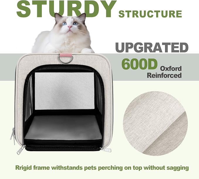 GAPZER Cat Carrier American Airline Approved 18x11x11,Top Opening Pet Cage | Mini Dog Foldable Soft Carrying Bag, Bichon Crate Kennel Breathable Case Hard Bottom, 4-Side-Ventilation See Through Mesh Bag