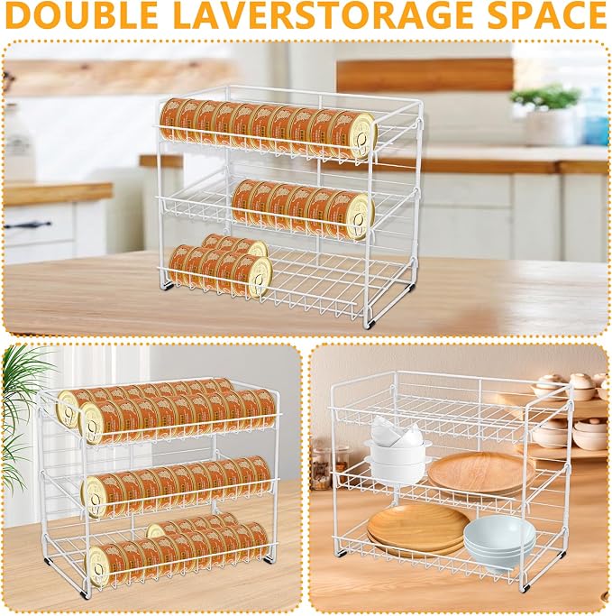 FMOACEN Cat Food Organizer, 3-Tier Stackable Iron Shelf for 45 Cans (3oz) - Pet Food Dispenser, Kitchen Pantry Storage Rack Cabinet, Canned Cat Organizer for Home & Shop