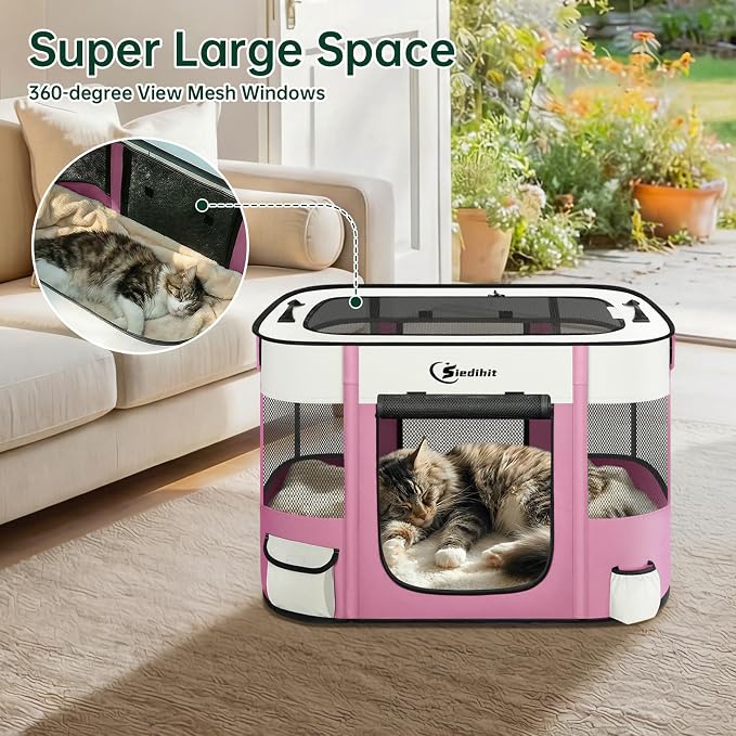 Siedihit 28" Dog Playpen,Cat Puppy Pen, Pet Portable Crate Indoor Outdoor | Durable Travel Camping Use,Foldable Dog Kennel Tent Cage for Rabbit Small Animals with Carrying Case(Pink, Small)