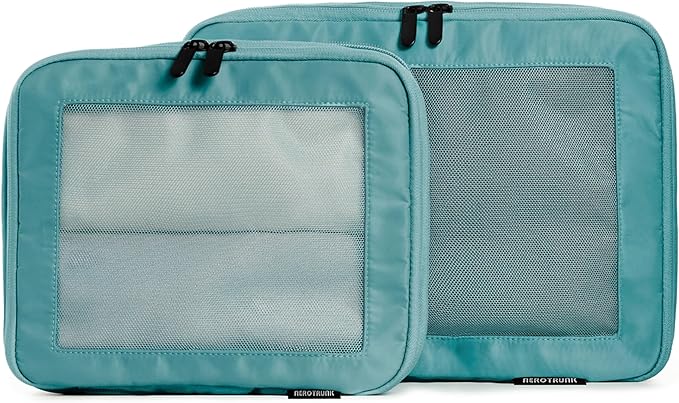 Compression Packing Cubes for Travel, 2-Pack, Teal | Solves overpacking, 2-Piece set fits most carry-ons, 50% Space savings, Compression luggage organizer bags