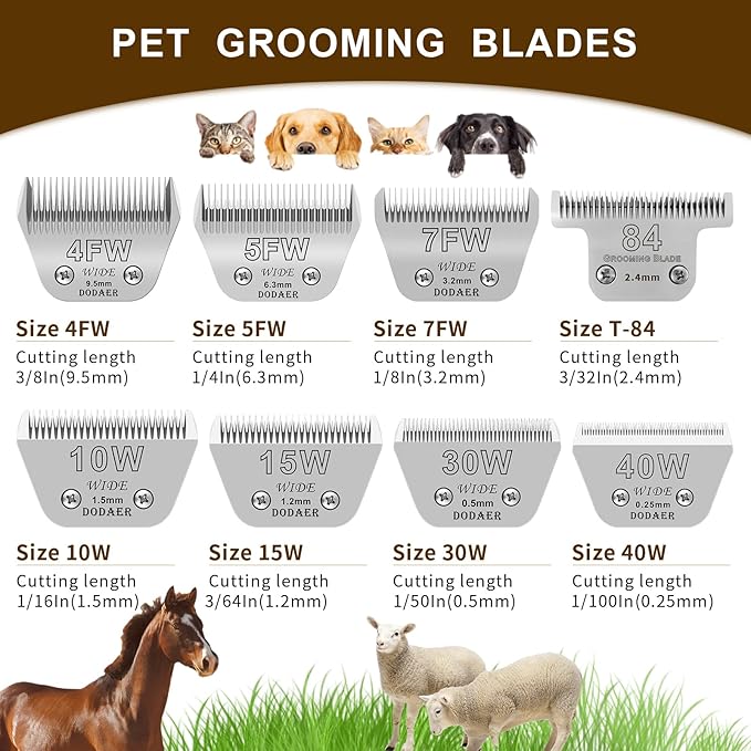 7FW Detachable Dog Grooming Wide Blades,Compatible with Andis,Oster A5,Wahl KM10 Series Clippers,Cut Length 1/8”(3.2mm)