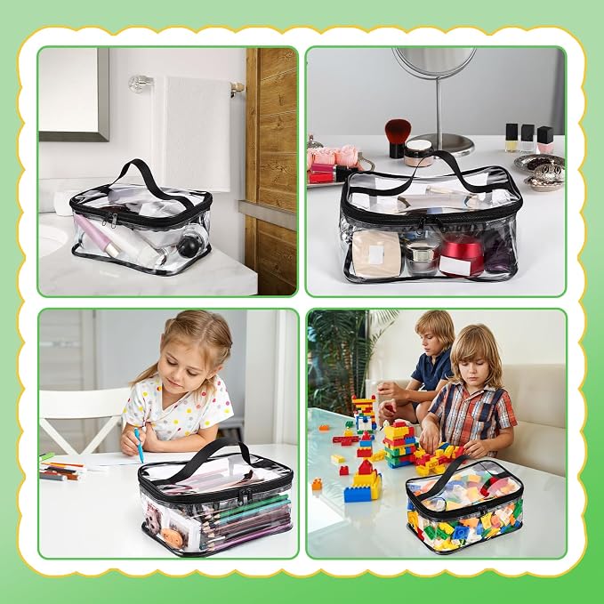 6 Pack Clear Toy Storage Bags, PVC Waterproof Toy Organizer, Black | Waterproof PVC, Transparent View, Reusable Zip Bags, Label Tags, for Blocks, Puzzles, Board Games, Travel and Home Storage
