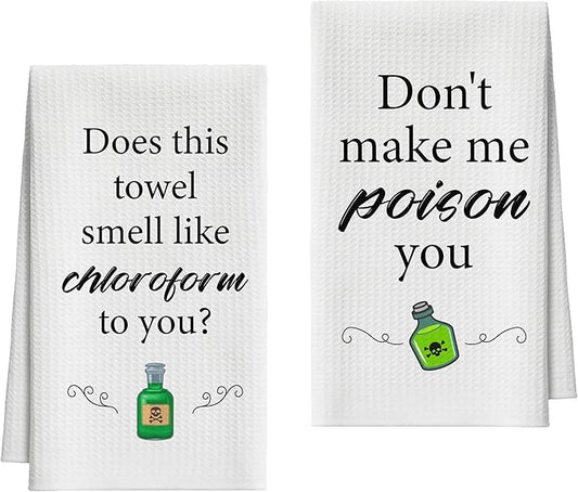 Kitchen Towels Set of 2, Poison Bottle Dish Towel for Kitchen, Decorative Hand Towels for Bathroom, Fast Drying Tea Towel with Sayings, Housewarming for Women Mom -01