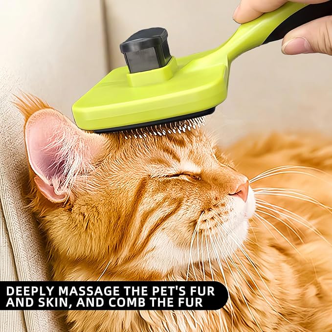 Green Self Cleaning Slicker Brush for Dogs&Cats Skin-Friendly Pet Brush for Shedding&Deshedding Pet Grooming Tool for Long&Short Haired Pets Gentle Remove Loose Hair Knots Tangles