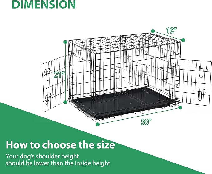 Small Dog Crate, 30 Inch, Collapsible, Foldable, Easy to Clean, Easy to Assemble, Safe and Secure Construction, Double Doors Design, Ideal for Travel, Multifunctional
