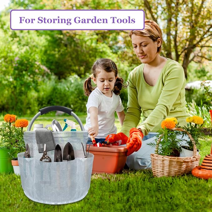 2Pack Portable Cleaning Caddy for Cleaning Supplies, 17L Household Tool Bucket Organizer for Men, Large Cleaning Basket in PVC Resin for Family, Garden, Transparent + Green
