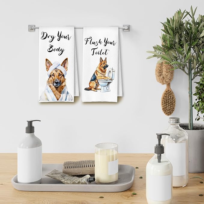 Funny German Shepherd Hand Towels for Bathroom Washroom, German Shepherd Gifts for Women Men, Dog Bathroom Decor, Humor Dog Hand Towels, 16x24 Inch Set of 4