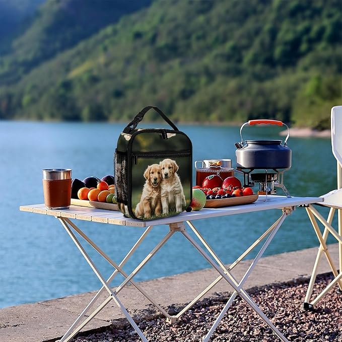 Golden Retriever Dogs Pets Lunch Box Insulated Small Durable Handbag | Portable Organizer Lunch Bag Reusable Large Capacity Lunch Tote Bags with Mutiple Pockets for Work Office Travel Picnic