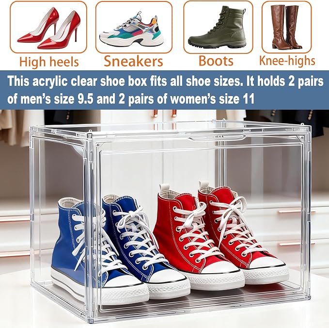 5 Pack XXX-Large Tall BootOrganizer, 17.3x13x13'' Acrylic Display Case | Wide Magnetic Door,Crystal Clear,Stackable Extra Large Dustproof Showcase for Cowboy Boots,Helmet,Hangbags,Tote,Collectibles