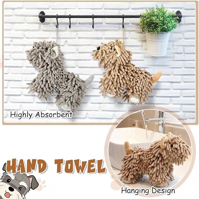 Tegeme 2 Pcs Chenille Dog Hand Towel Fuzzy Dog Towel Absorbent Microfiber Soft for Bathroom Kitchen Washstand (Grey Brown)