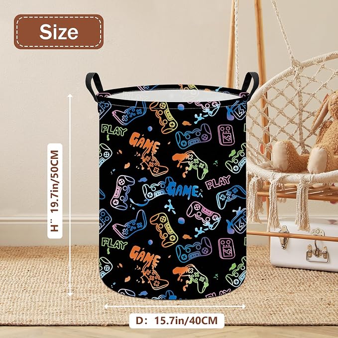 Game Fabric Storage Bin Nursery Organizer Basket | Organizer Bin Dirty Clothes Collapsible Waterproof for College Dorms, Boys and Girls Bedroom,Bathroom