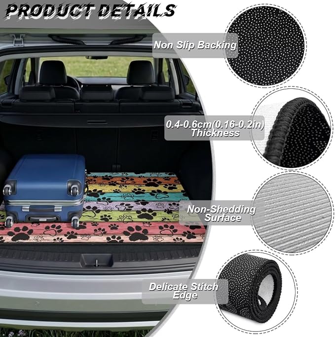 Paw Print Car Trunk Mat for Dogs 29" x 39", Wooden Grain Non Slip Cargo Liner for Cars Trucks, All Weather Washable Durable Pet Friendly Rear Protection Mats