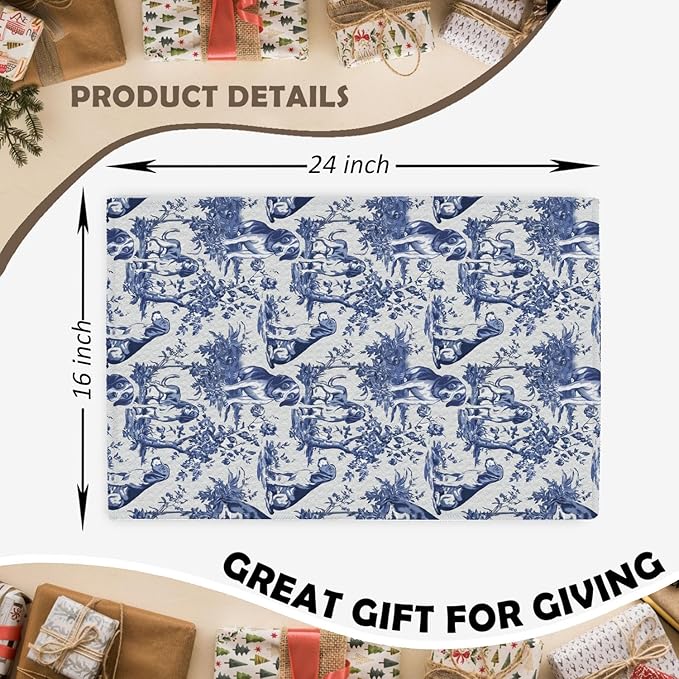 Beagle French Kitchen Dish Towels,Blue and White Floral Dog Towel Dish Tea Towels, Chinoiserie Decor for Kitchen Bathroom,Grandmillennial Gifts for Dog Lover Mom Dad,16x24 Inch