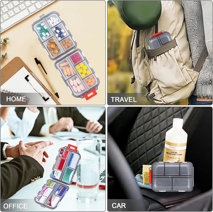 Large Travel Pill Organizer, 10 Compartments Small Portable Pill Case with 189 Medicine Labels, Compact Medicine Storage Box for Purse, Pocket, Airplane, Travel, Nurse Daily Use 3 Pack