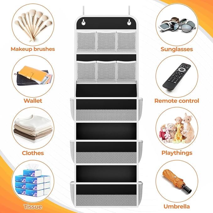 SpaceHacks 5-Tier Over the Door Organizer with Mesh Pockets, Baby Nursery Storage for Closet, Bathroom and Bedroom, Adjustable Hanging Closet Organizer for Cosmetics, Books and Essentials (Black)