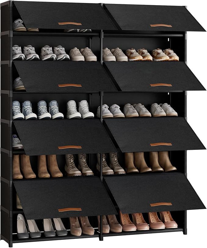 2 by 9 Tier Shoe Cabinet, 54-Pair Storage for Closet,Black | Max Capacity for Large Families, Remove Layer for Boots, Split into 2 Units, Door Blocks Dust & Pets