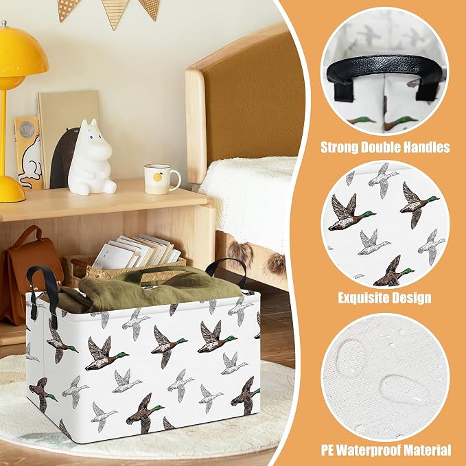 Rectangular Storage Basket Nursery Toy Organizer Mallard Duck | Storage Bin Foldable Canvas with Handles for Organizing Home Kitchen Children Toys Office Closet Shelf Baskets