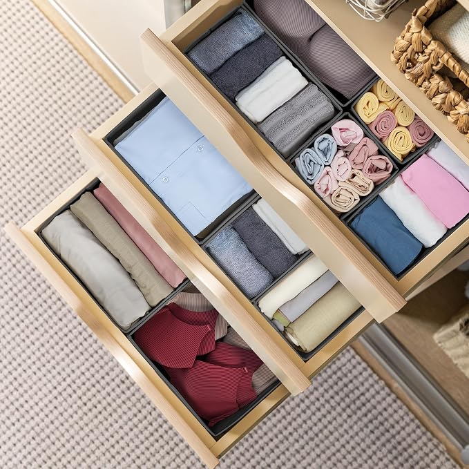 Kootek 16 Pack Drawer Organizer Clothes Dresser Organizers for Clothing | 3 Sizes Bins, Foldable, Breathable Non-Woven Fabric, Closet Organizers and Storage, Easy Assembly, Hold Baby Clothes, Nursery