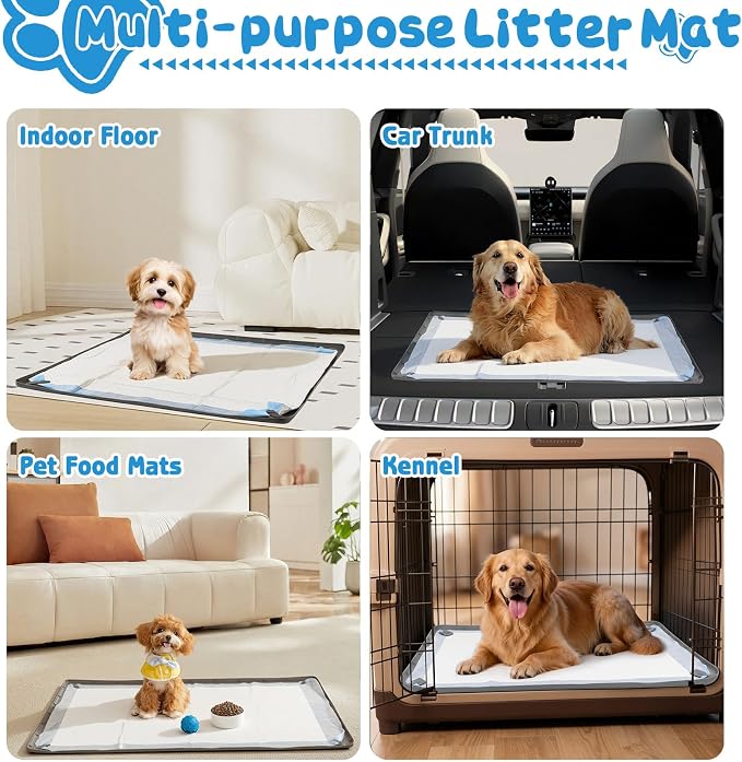 Pee Pad Holder for Dogs, 36" x 25" Non-Slip Silicone Dog Puppy Pad Holder, No Spill Raised Lip High Edge,Portable, Magnetic fixation，Leak-Proof Mat Holder, Square Potty Trays for Home Floor Protection