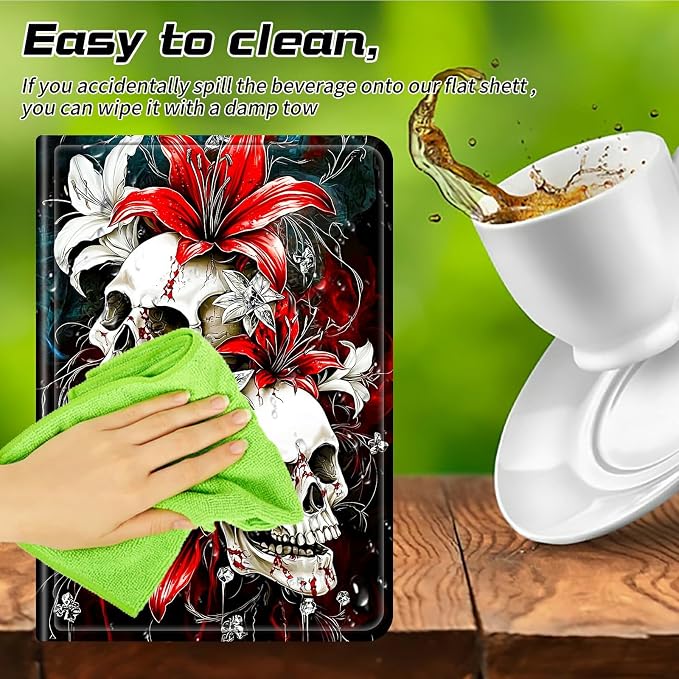Universal Case for T-Mobile Revvl Tab 2 10.1" Model:9185W 2025/Revvl Tab 5G 10.36" 2023, 360 Degree Rotating Kickstand Protective Stand Leather Shell Cover for 9"-10.5", Red Lily Skull