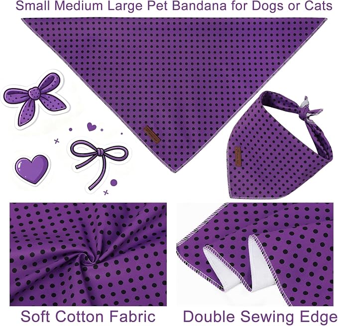Lavender Polka Dog Bandana, UP URARA PUP Purple Dots Puppy Bandana for Small,Medium Dog, Comfortable Cotton Triangle Bid Scarf Dog, Pet Kerchief for Girl Boy Dogs or Cats