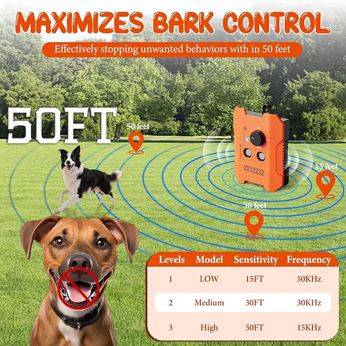 Dog Bark Deterrent Devices, Ultrasonic Anti Barking Device for Dogs, 3 Training Modes Automatic Standby, 200 Feet Bark Guard for Outdoor, Suitable for Dogs of All Breeds and Sizes