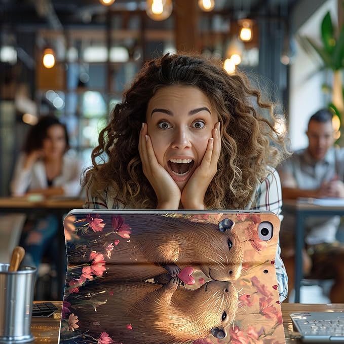 for Microsoft Surface Pro 7 Plus,Surface Pro 7/6/5/4 12.3" Tablet Case,Auto Wake/Sleep,Adjustable Stand Protective Cover - Capybara Couple Heart