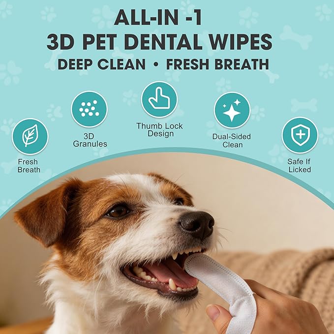 Dog Teeth Cleaning Wipes, Pet Dental Cleaning Finger Wipes Tooth Brushing Kit for Dogs Cats Remove Plaque Tartar Bad Breath Ear Wax, 50 Pcs Dog Healthy Mouth Tooth Wipes for Pets Daily Care, Coconut