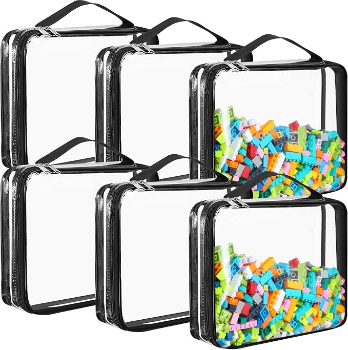 Sanwuta 6 Packs Toy Storage Bags with Zipper,X-Large,Black | Clear Waterproof Games Storage， Large Portable PVC Container， Reusable Organizer for Board Games, Building Blocks, Puzzles