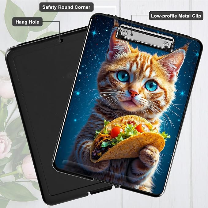Heavy Duty Storage Clipboard, Slim Nursing Clipboard with Internal Pen Case, Portable File Organizer Case for A4 Letter Size Paper Office Medical Professionals, Hamburg Orange Cat