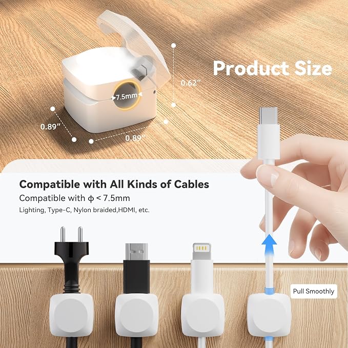Lancord Cord Holder for Nightstand, 8 Pack Rotatable Cable Clips Management | Spring Cable Holder for Cords Charger Cord Holder Adhesive Cord Clips for Desk