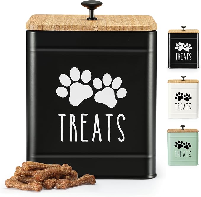 PERFNIQUE Dog Treat Container, Airtight Dog Treat Jar, Dog Cookie Jar for kitchen Counter, Pet Treat Container, Dog Food Storage, Treat Jars for Pets, Cat Treat Container, 7.8''x6.2 (Black)