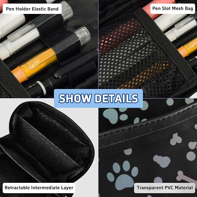 Pet Paw Black pattern Large Capacity Pencil Case with Zipper Water Resistant Portable Organizer Pen Bag for Office Students School