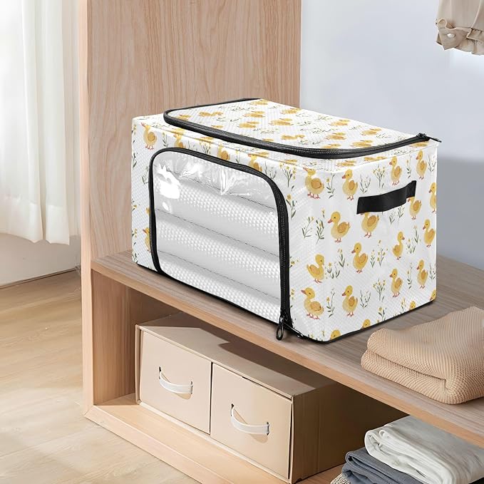 Cute Pet Duck Under Bed Storage Container Clear Window Foldable Storage Boxes with Lids 2 Openings Closet Storage Bins Metal