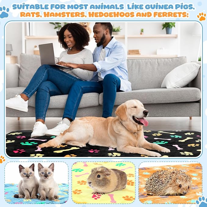 Tegeme 6 Pcs Waterproof Dog Blanket 41 x 30 Inch Paw Print Pet Blanket for Dogs Cats Puppy Washable Soft Fluffy Fleece Rug Flannel Throw Warm Sleep Mat for Kitten Doggy